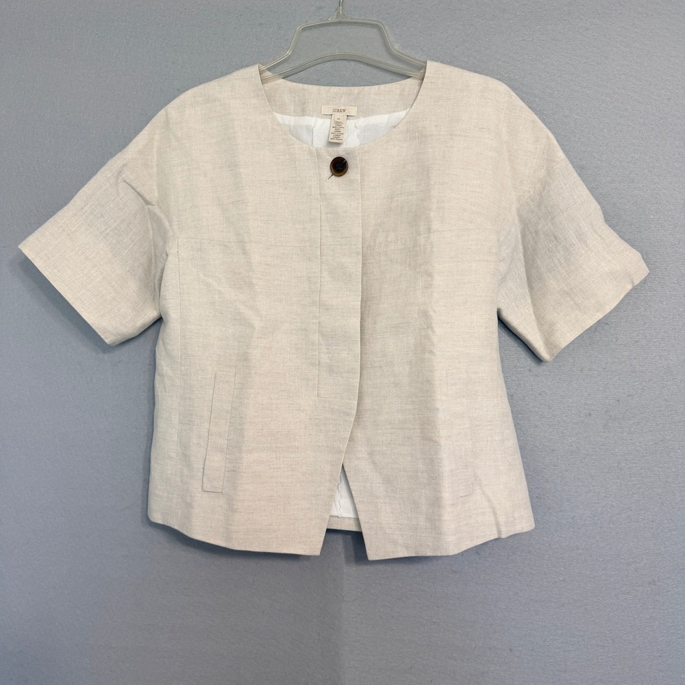 J.Crew Maybelle Women's Jacket Size 10 Linen Short Sleeve Boxy Preppy‎ Classic
